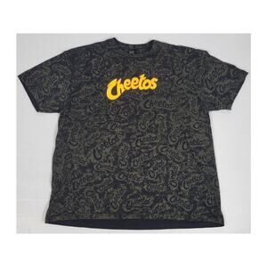 Gildan Cheetos Mens XXL‎ 2XL All Over Print Script Gray Black Casual Shirt